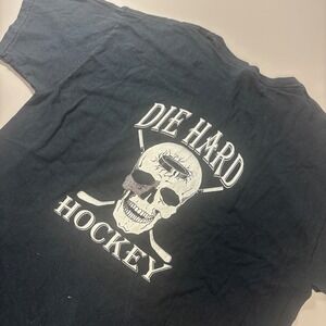 Die Hard Hockey T-Shirt Gildan Heavy Cotton Skull Graphic Black Large Distressed